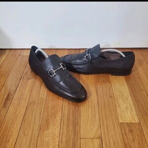 Salvatore Ferragamo Black Leather Sole Gancini Logo Buckle Slip-on Loafers 9 D